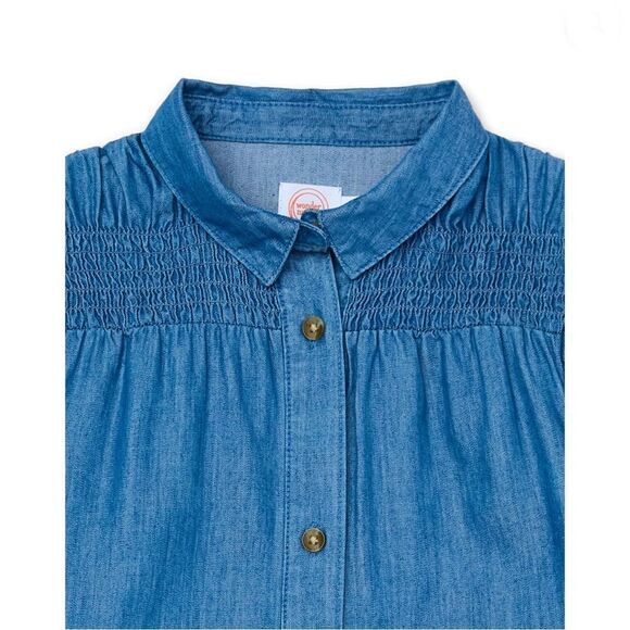 Girls Denim Ruffle Shirt Dress with Short Sleeves, Size XL - Picture 5 of 6